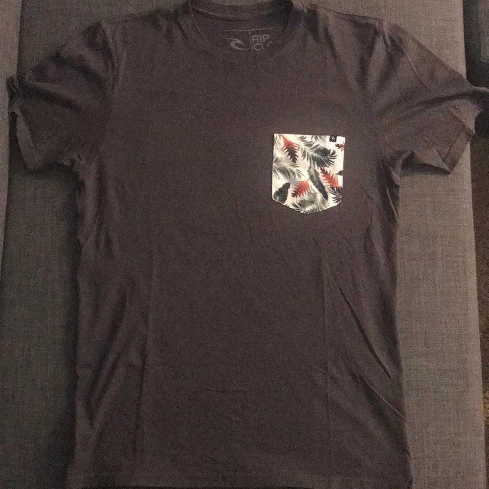 Men's Small Ripcurl Grey Palm Fronds Pocket Tee